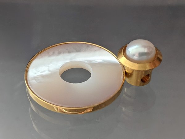 Unikat-Set - Zylinder 24 Karat vergoldet mit Perle und Perlmuttscheibe